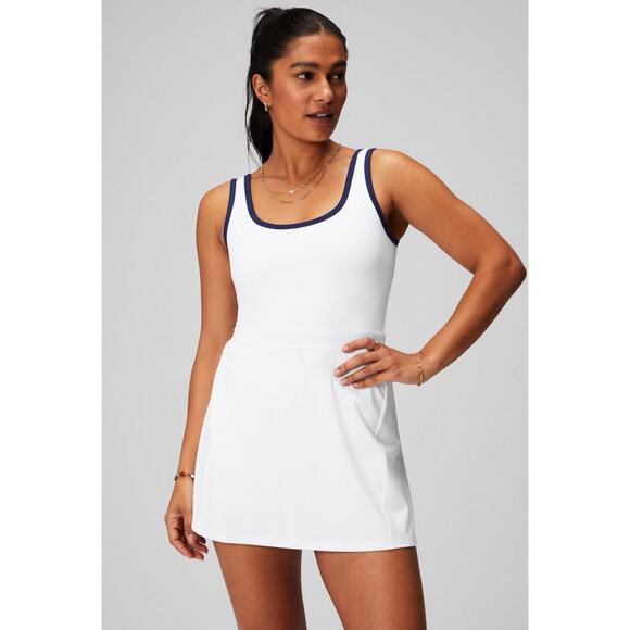 NWT Fabletics Sporty Classic White Collegiate Navy Built-In Short Dress - Picture 1 of 6